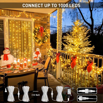 JMEXSUSS Connectable Warm White String Lights Indoor Bedroom, 8 Modes Christmas String Light Plug