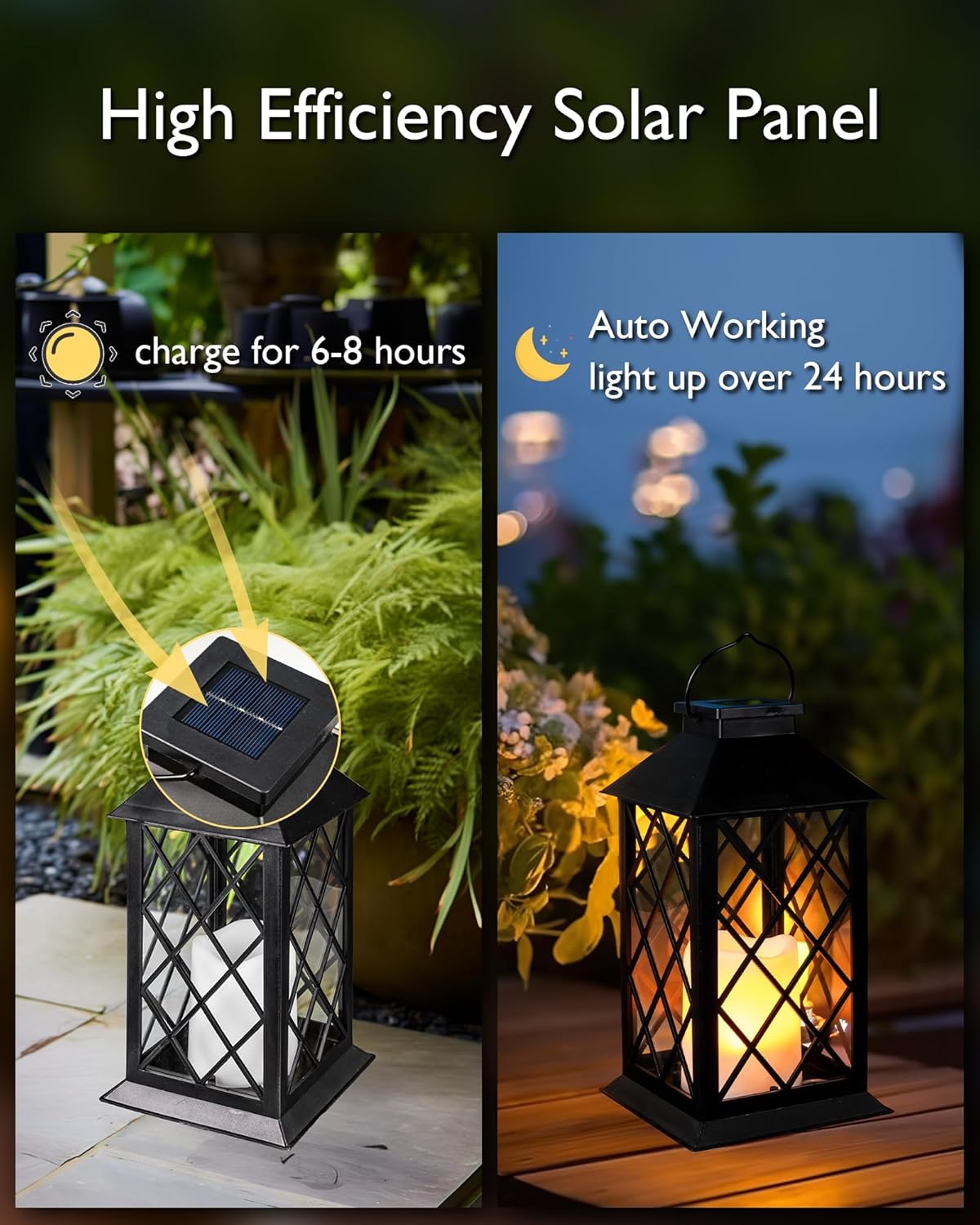 Homemory Solar Lanterns Outdoor Waterproof Hanging with Flickering Flameless Candles, 2 Pack 13''