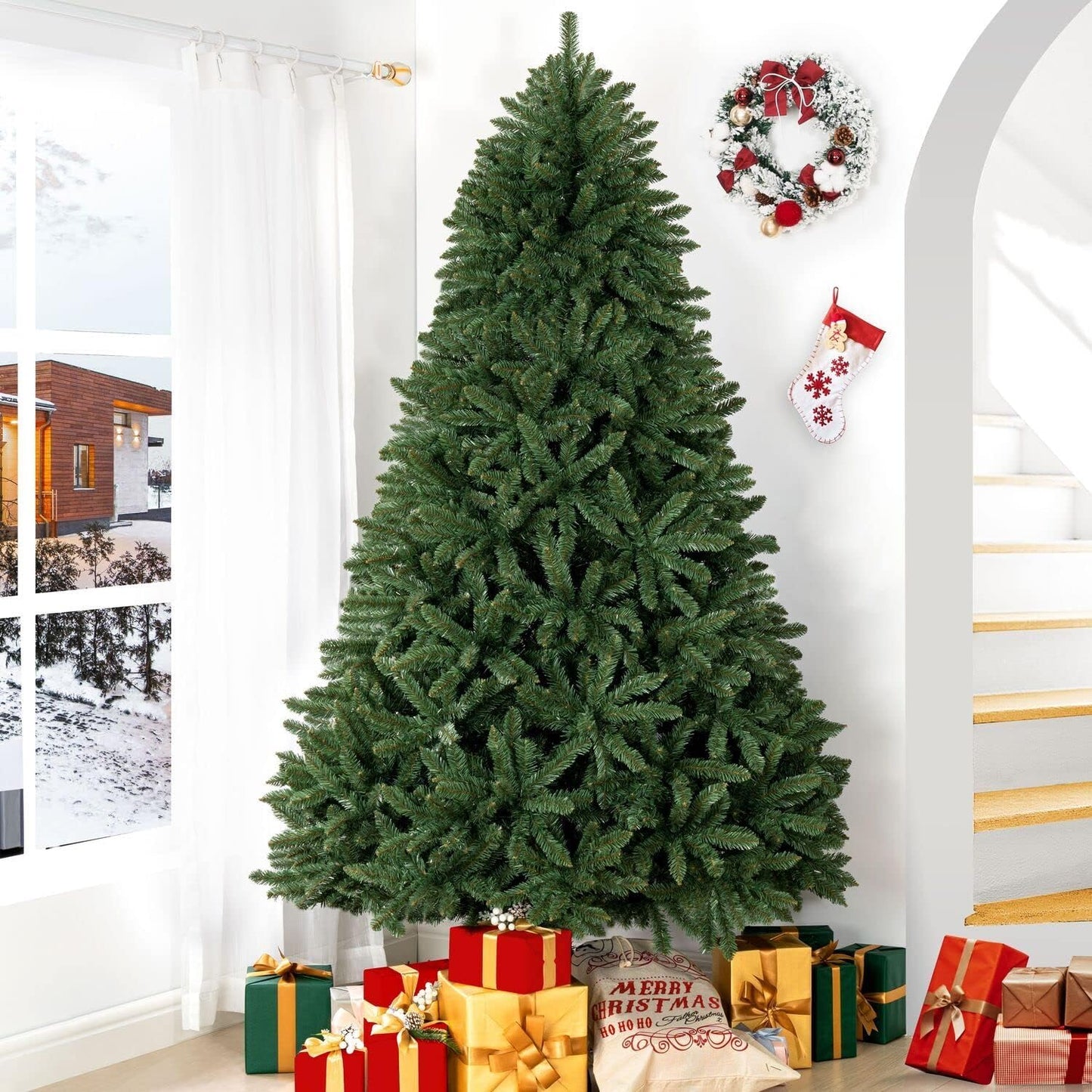 Prague 7.5ft Prelit Artificial Christmas Tree with Foot Pedal, 1717 Branch Tips, 550 Warm Lights