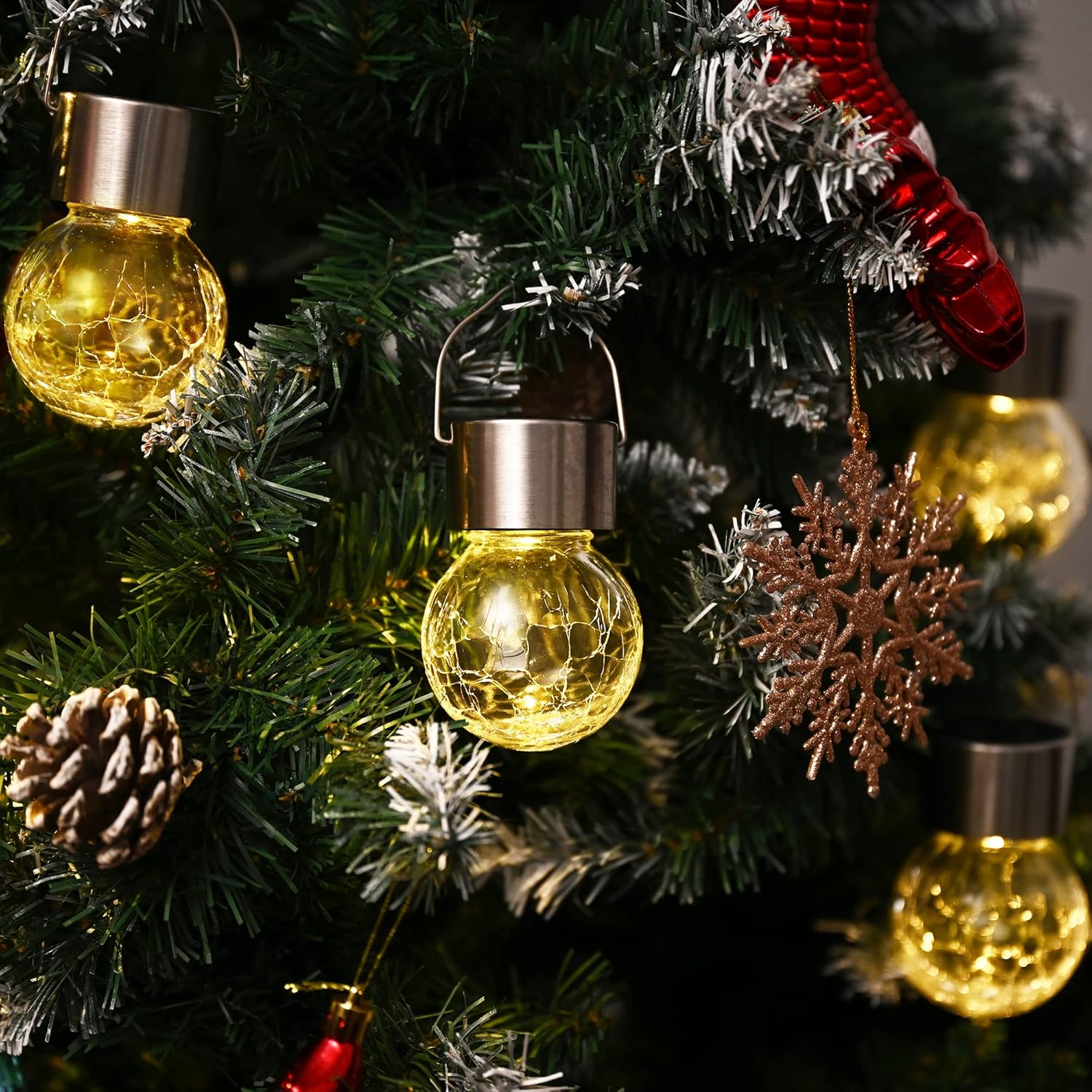 GIGALUMI 16 Pack Solar Hanging Lights for Christmas Decoration - Cracked Glass Solar Lights Outdoor