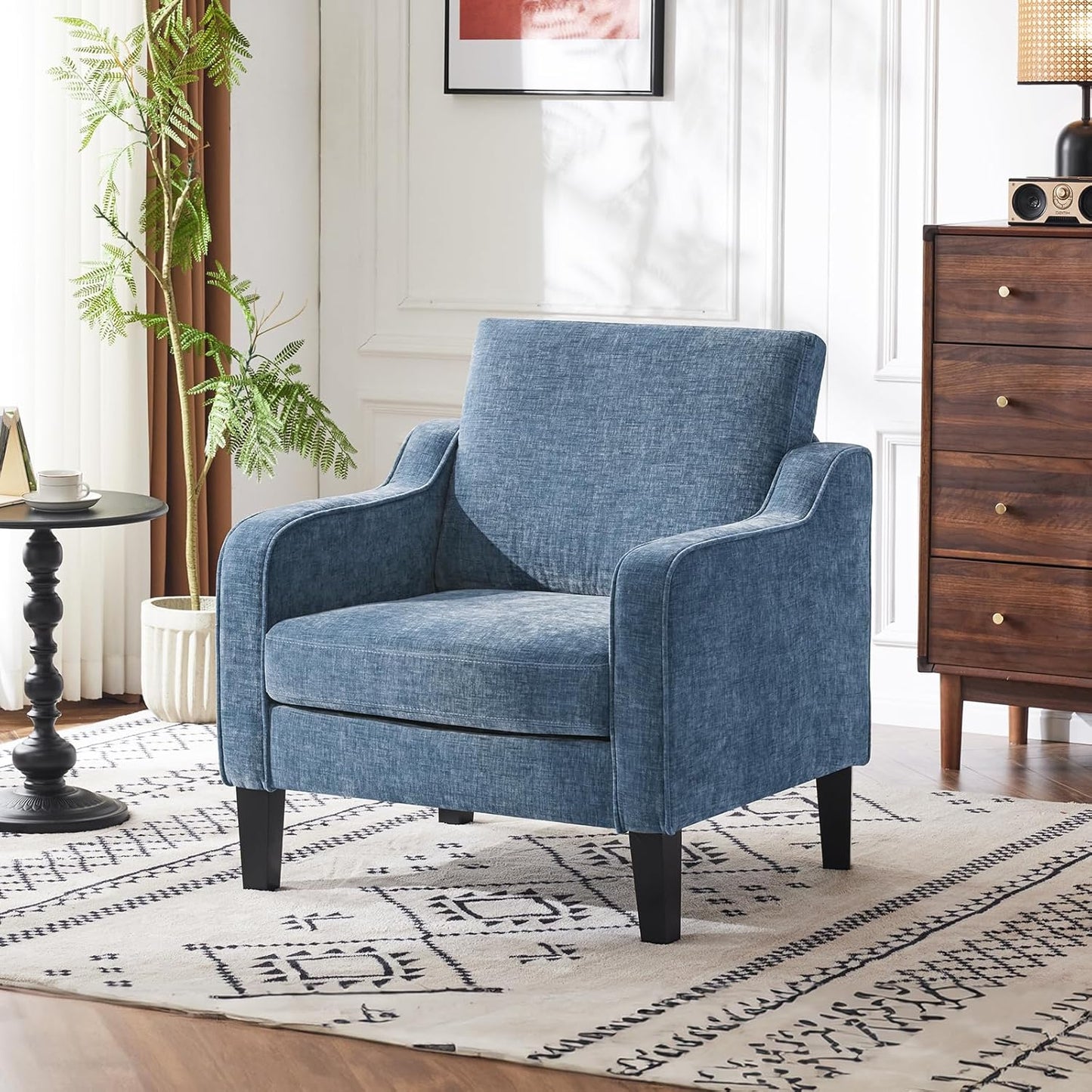 VINGLI Mid Century Modern Accent Chair,Navy Blue Chenille Chairs for Living Room Upholstered