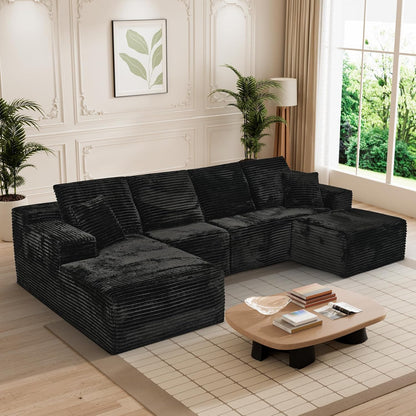 Modular Sectional Sofa Cloud Sectional Couch, 135" Comfy Fluffy U Shaped Black Couches for Living