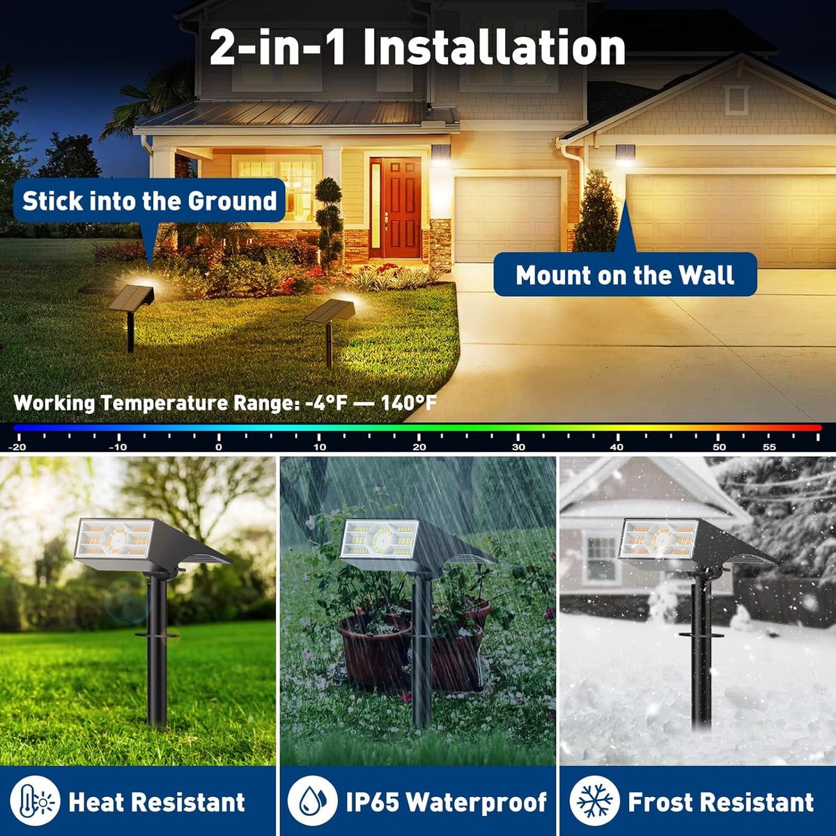 Solar Spot Lights Outdoor, 10 Pack Outdoor Solar Lights for Yard Waterproof, 4 Lighting Modes Solar