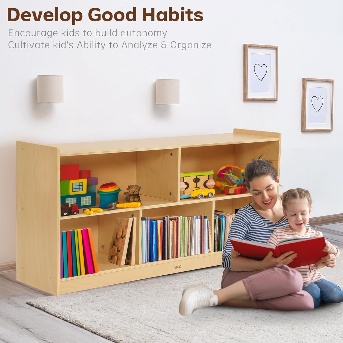 Toy Storage Organizer for Kids Room, Wooden Kids Bookshelf for Classroom, Cube Storage Organizer