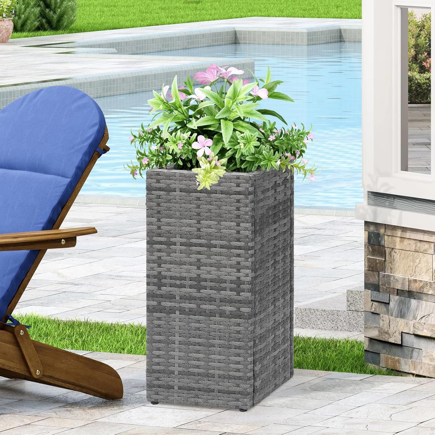 SUNNYPARK 2 Pack Tall Planters for Outdoor Plants Rattan Modern Tall Square Planter Box with