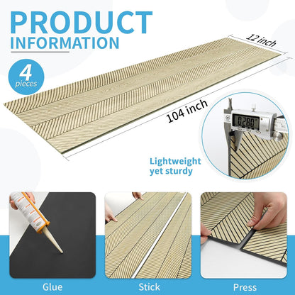 Art3d 4-Pack Glue-On Herringbone Wainscoting Panel for Interior Wall Decor - 104 x 12 Inch