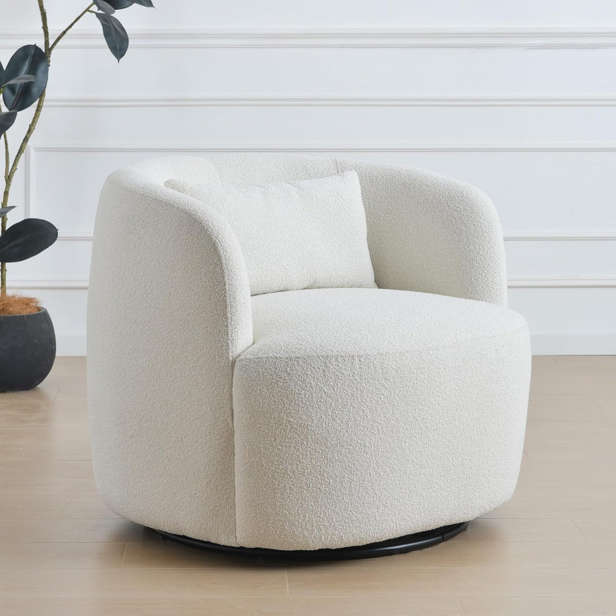 KINWELL 34" Wide Sherpa Swivel Barrel Chair, No Assembly Round Boucle Upholstered Accent Chair