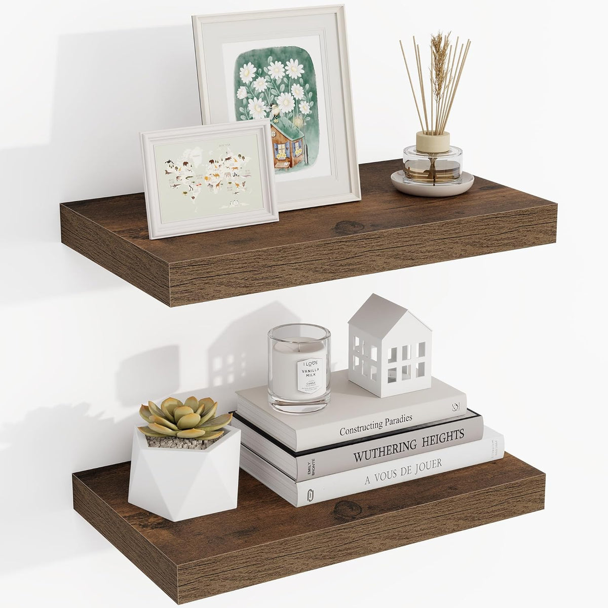 16 Inch Floating Shelves, 16"x9.25"x1.5" Inch Deep Floating Shelves for Wall, Wooden Shelves for