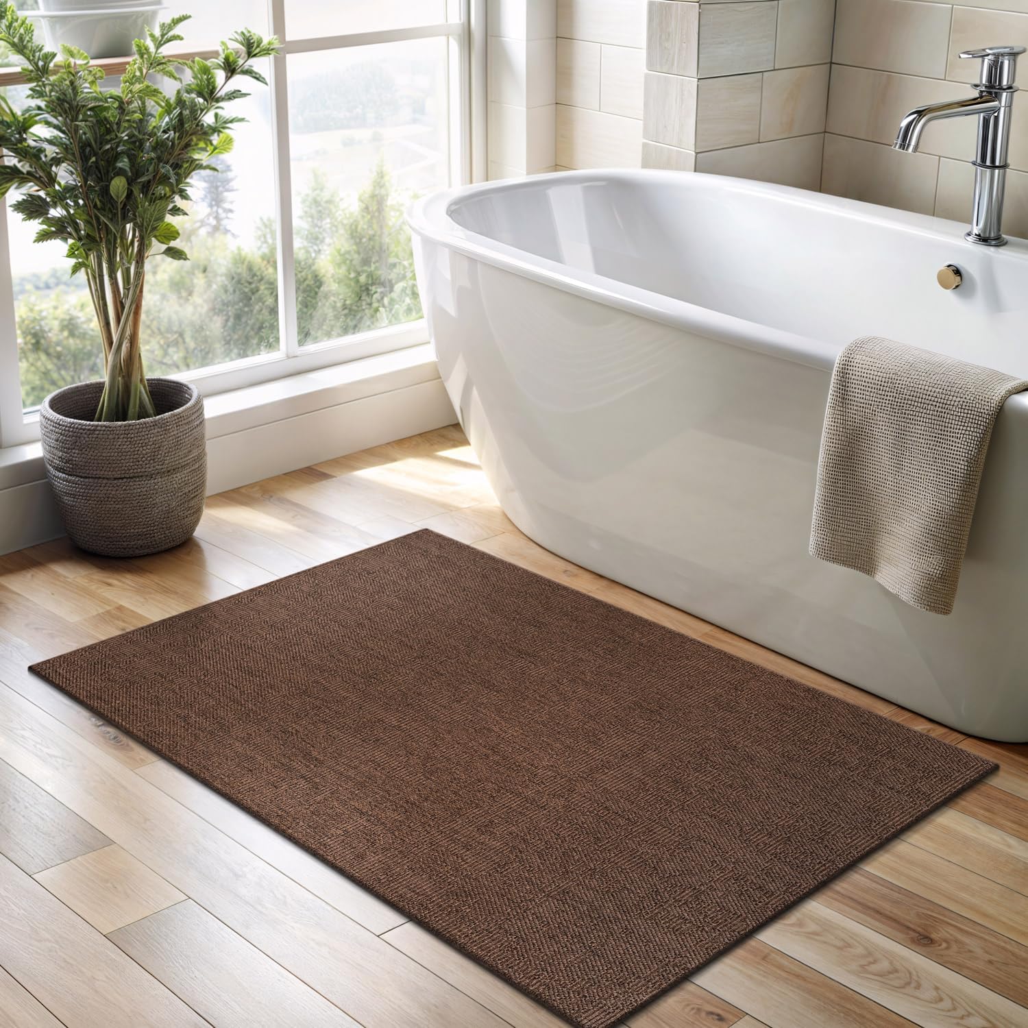 CAMILSON Easy Jute Rug 2x3, Indoor Outdoor Brown Color Fiber Area Rugs for Living Room and Kitchen