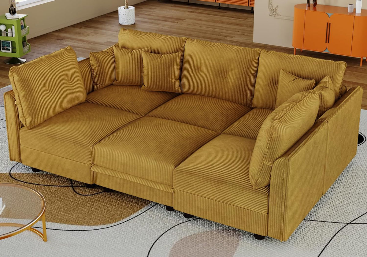 LLappuil Modular Sectional Sofa with Storage Seats, Corduroy Convertible Modular U Shaped Sectional
