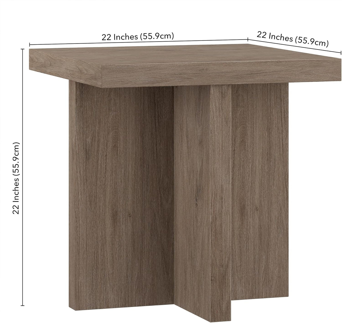 Henn&Hart 22" Wide Square Side Table in Weathered Gray, for Home, Living Room, Bedroom