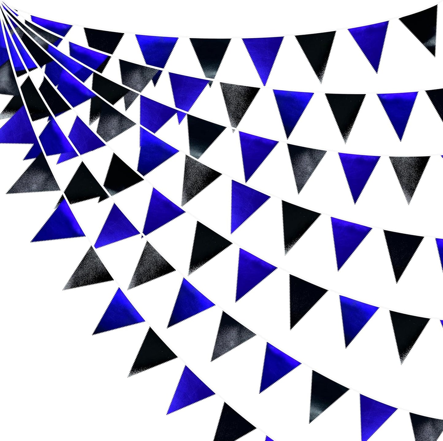Royal Blue Black Party Decorations Navy Black Metallic Fabric Triangle Pennant Banner Flag Bunting