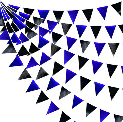 Royal Blue Black Party Decorations Navy Black Metallic Fabric Triangle Pennant Banner Flag Bunting