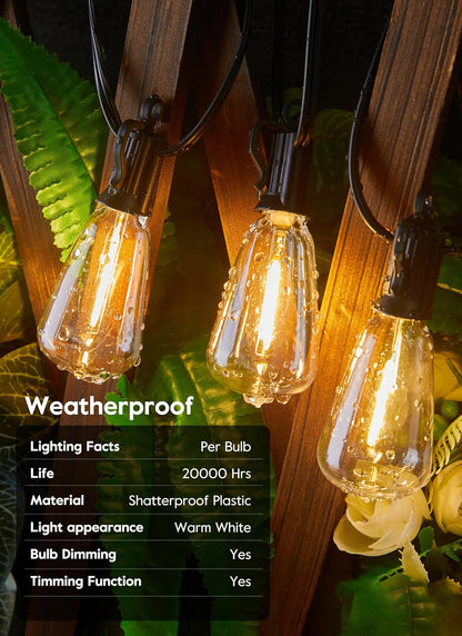 Brightown Solar String Lights Outdoor - 38FT Patio With Remote, 16 Shatterproof LED Bulbs, 3 Light