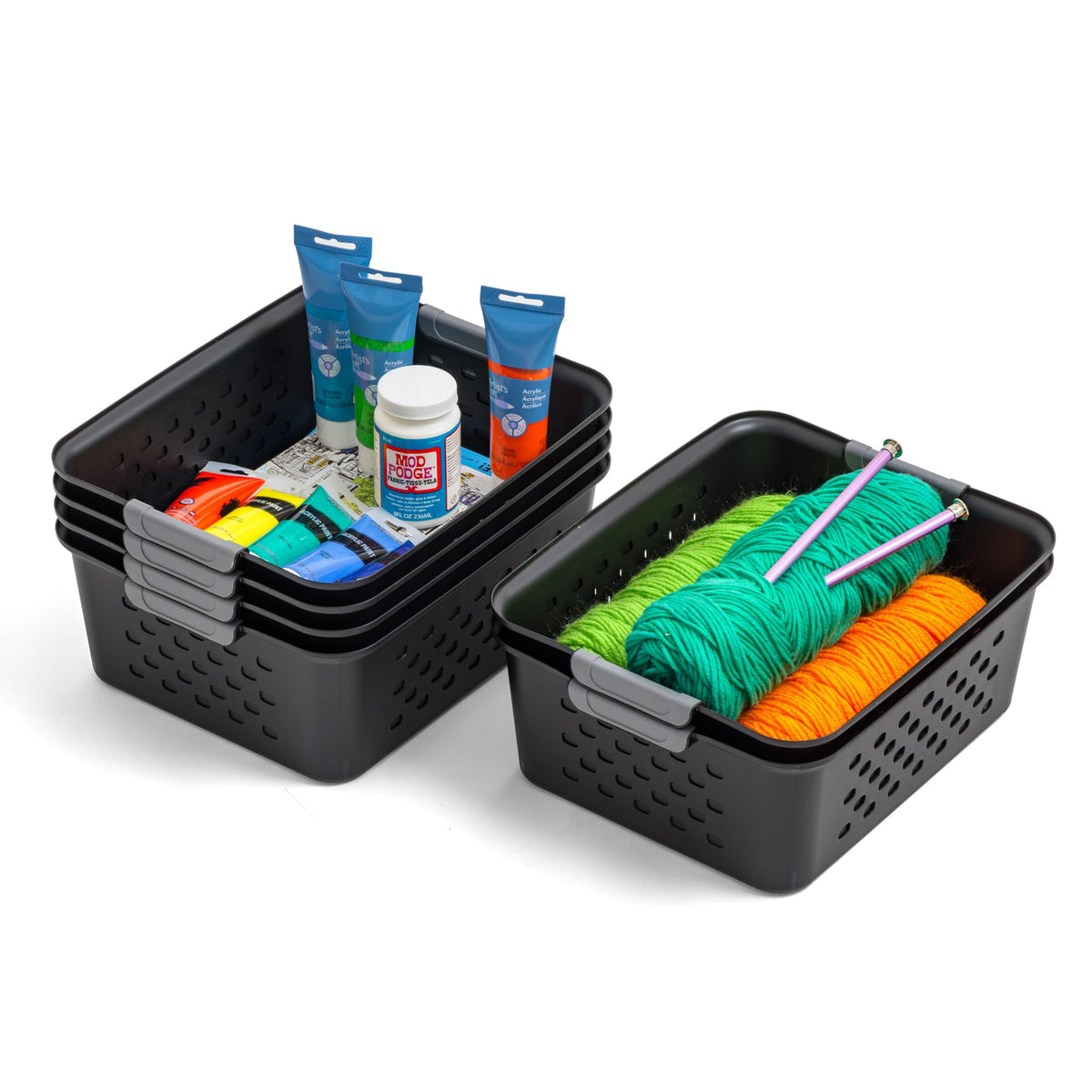 IRIS USA 6-Pack, Small Plastic Storage Basket, Black
