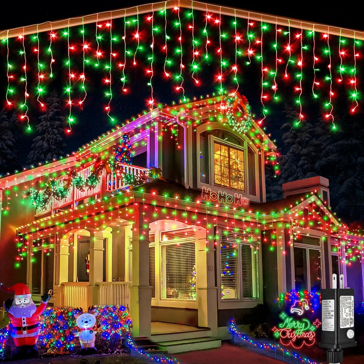 66ft Icicle Lights for Outside, Red and Green Christmas Lights Outdoor Indoor, 640 LED Twinkle