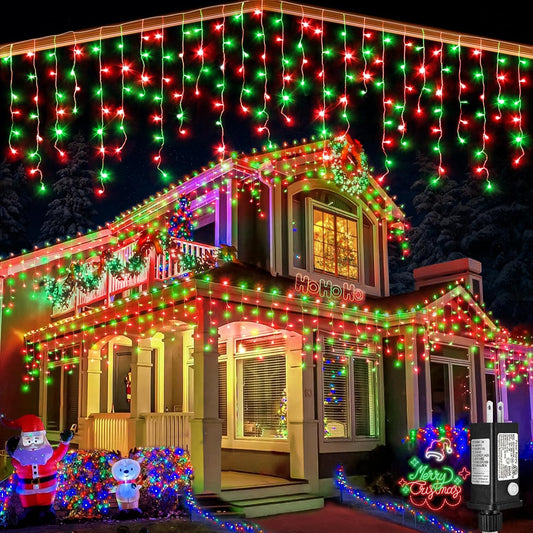 66ft Icicle Lights for Outside, Red and Green Christmas Lights Outdoor Indoor, 640 LED Twinkle