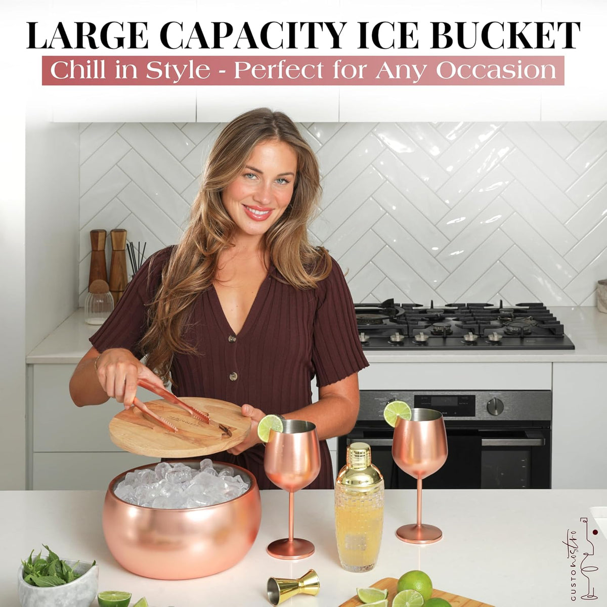 Gusto Nostro 4.1L Insulated Ice Bucket with Lid and Tongs, Double Wall Stainless Steel Ice Bucket