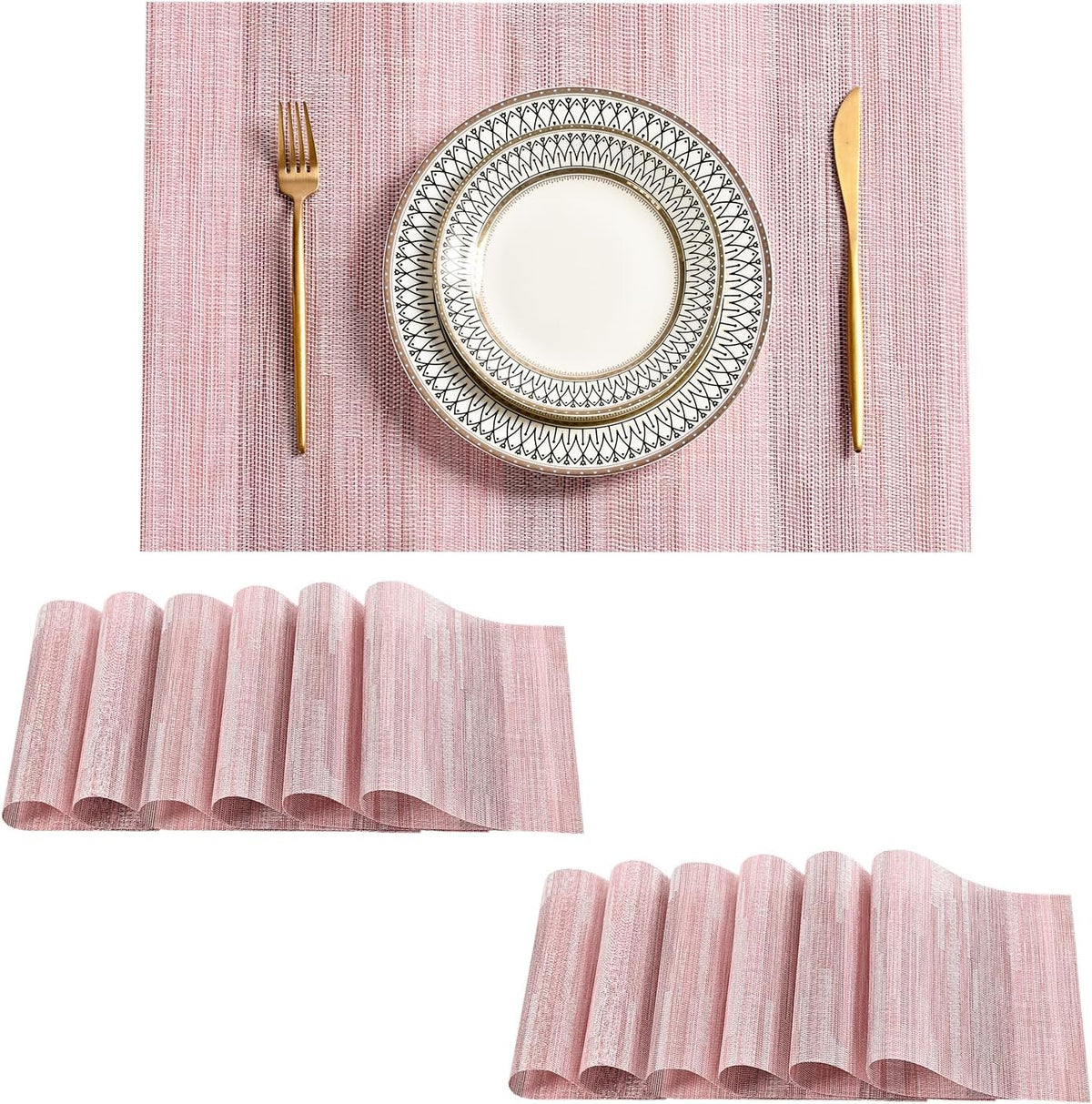 Leetaltree Misty Rose Placemats Set of 12 - Heat Resistant Non-Slip Place mats for Dining Table