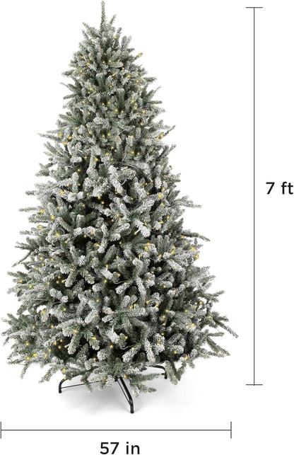 Papyrus Frosted 7 ft Pre-Lit Artificial Christmas Tree, Blue Spruce, Warm White Lights, Includes