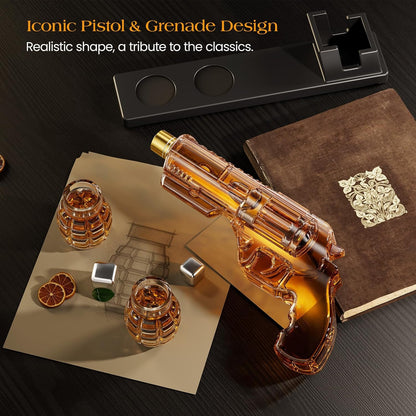Kollea Whiskey Decanter Set with Grenade-Shaped Shot Glasses, Anniversary Birthday Gifts for Men