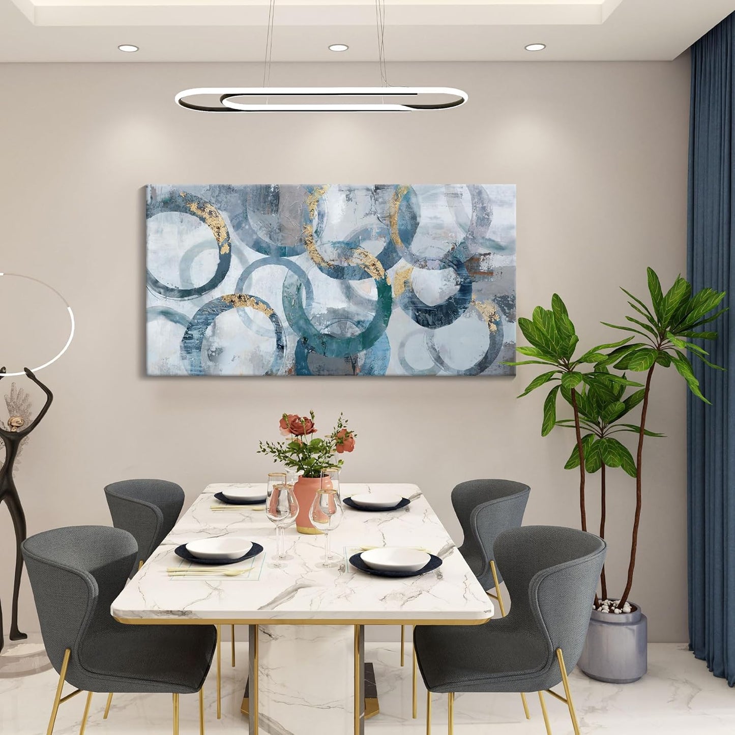 Abstract Canvas Wall Art, Modern Minimalist Wall Decor for Living Room - Blue, Teal Room