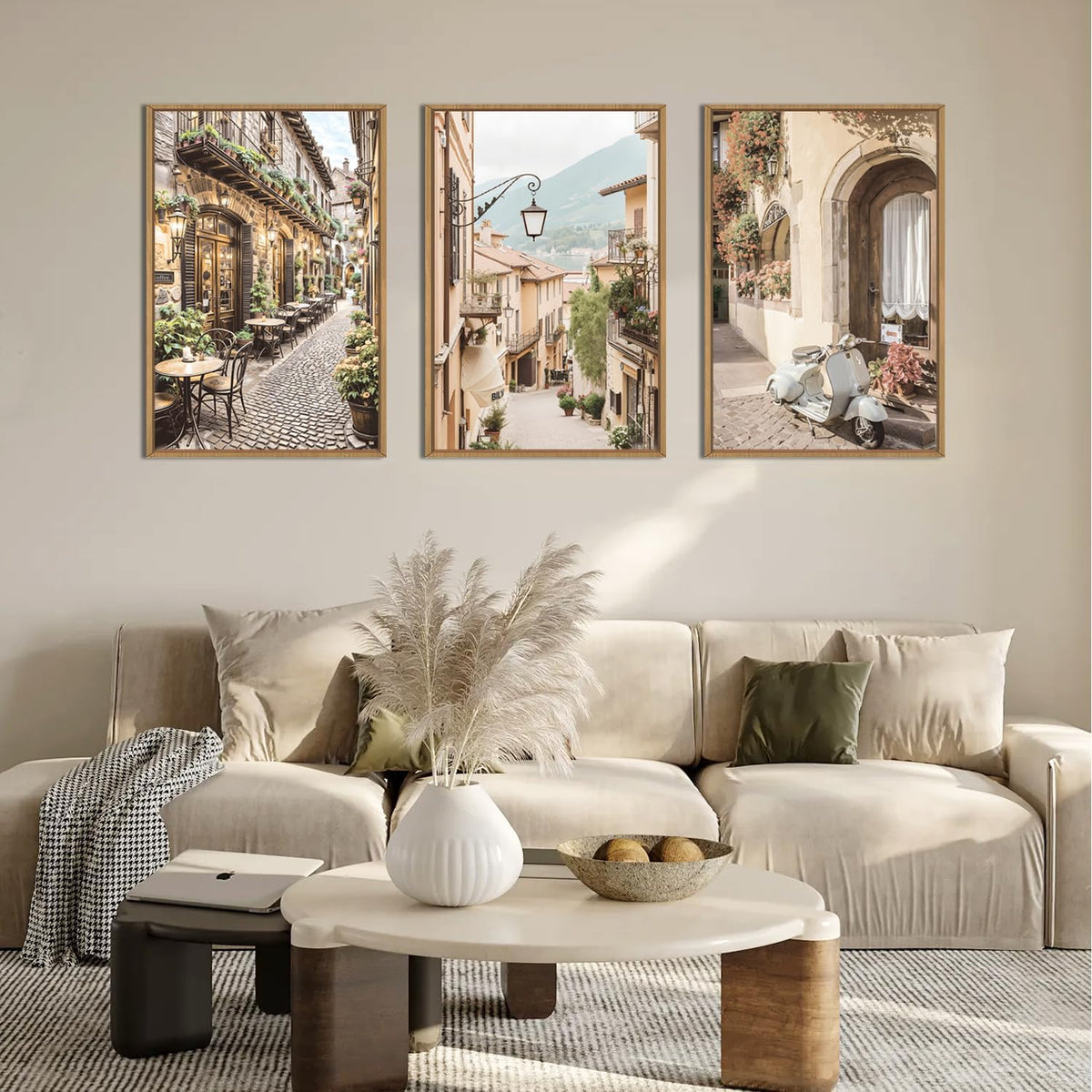 HPINUB Foreign Scenery Framed Canvas Wall Art Set,Vintage Travel City Wall Decor,Modern Minimalist