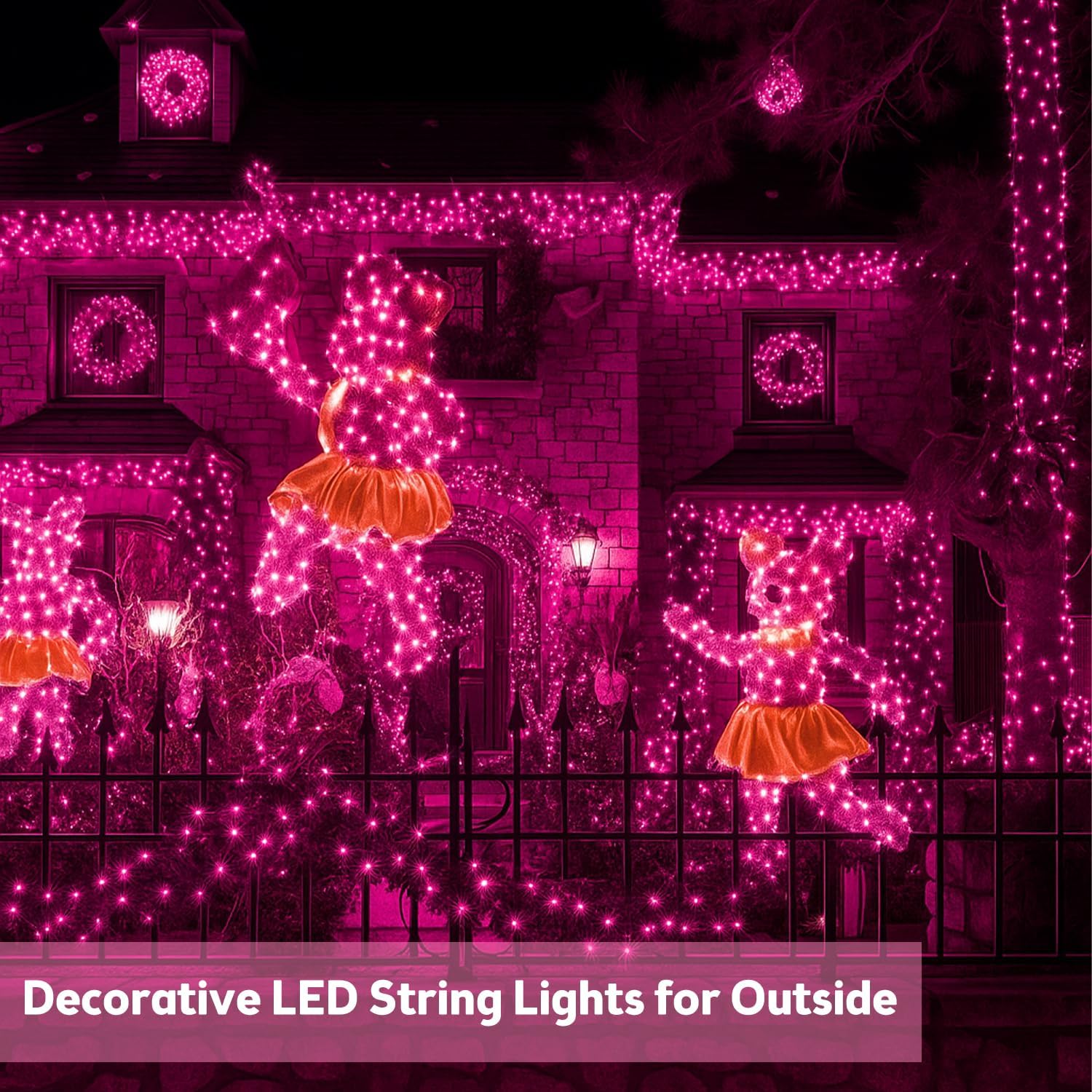 SANJICHA Pink Extra-Long Solar String Lights, 2-Pack 400 LED Solar Valentine Day Lights, Waterproof