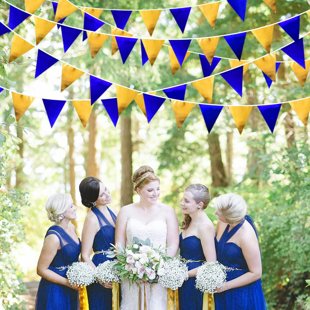 Royal Blue Gold Party Decoration Navy Blue Gold Triangle Pennant Banner Flag Metallic Fabric