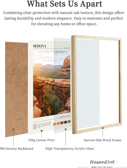 HesenDot Natural OAK Wood Framed Arizona Wall Art,12x16in Sedona's Red Rock Formations Quality