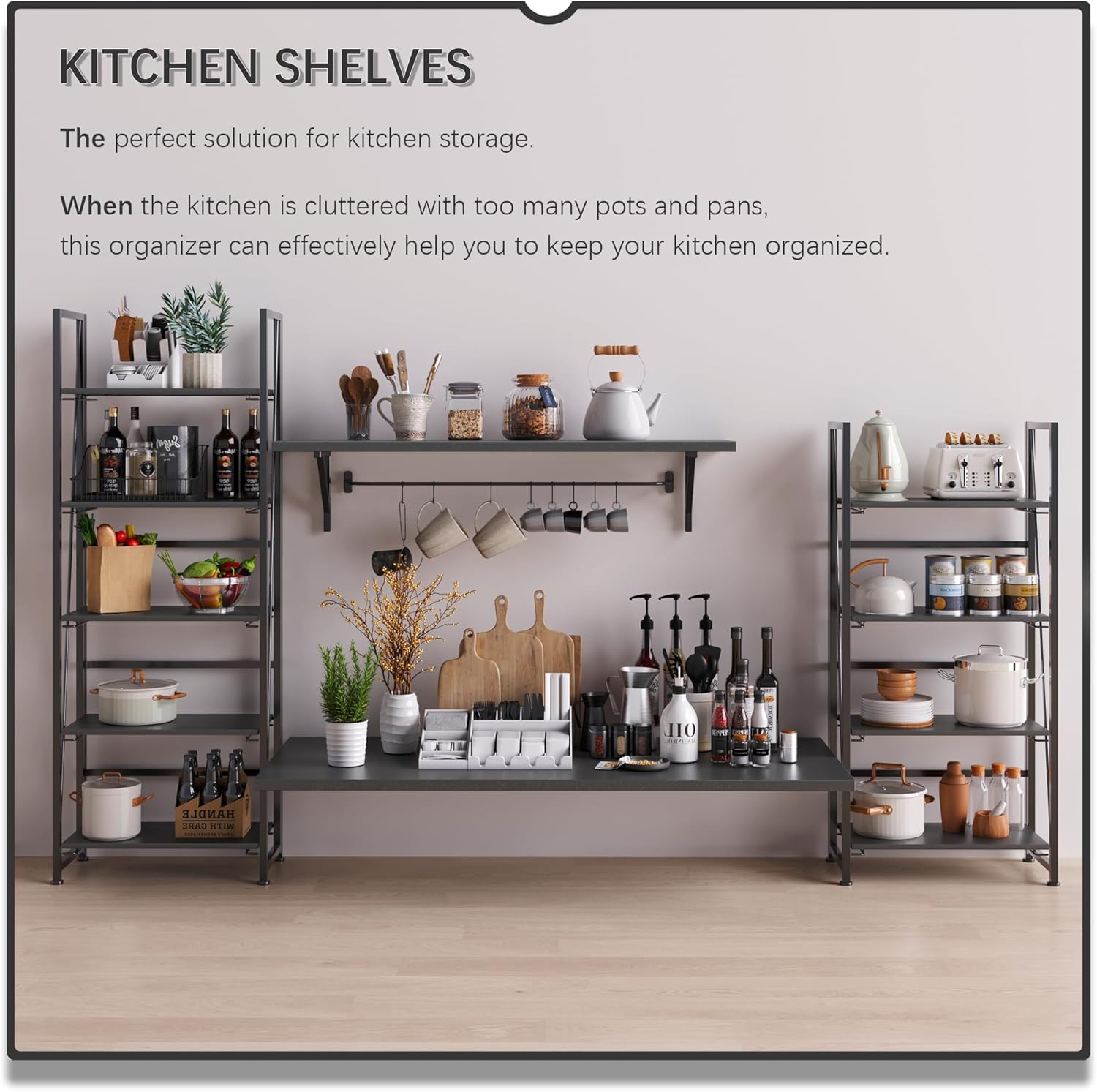 4NM No Assembly Foldable Bookshelf, 5-Shelf Collapsible Bookcase Storage for Small Spaces, 62.2" H