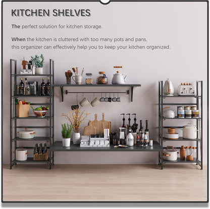 4NM No Assembly Foldable Bookshelf, 5-Shelf Collapsible Bookcase Storage for Small Spaces, 62.2" H