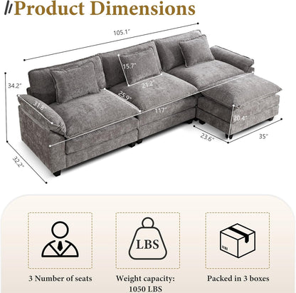 URRED Modular Sectional Sofa Comfy Cloud Couch, Modern Chenille Sofa Sleeper Deep Seat Couches with