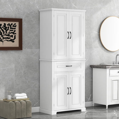 72.2" Tall Storage Cabinet with 4 Doors and Drawer, Freestanding Linen Cabinet, Wooden Pantry with