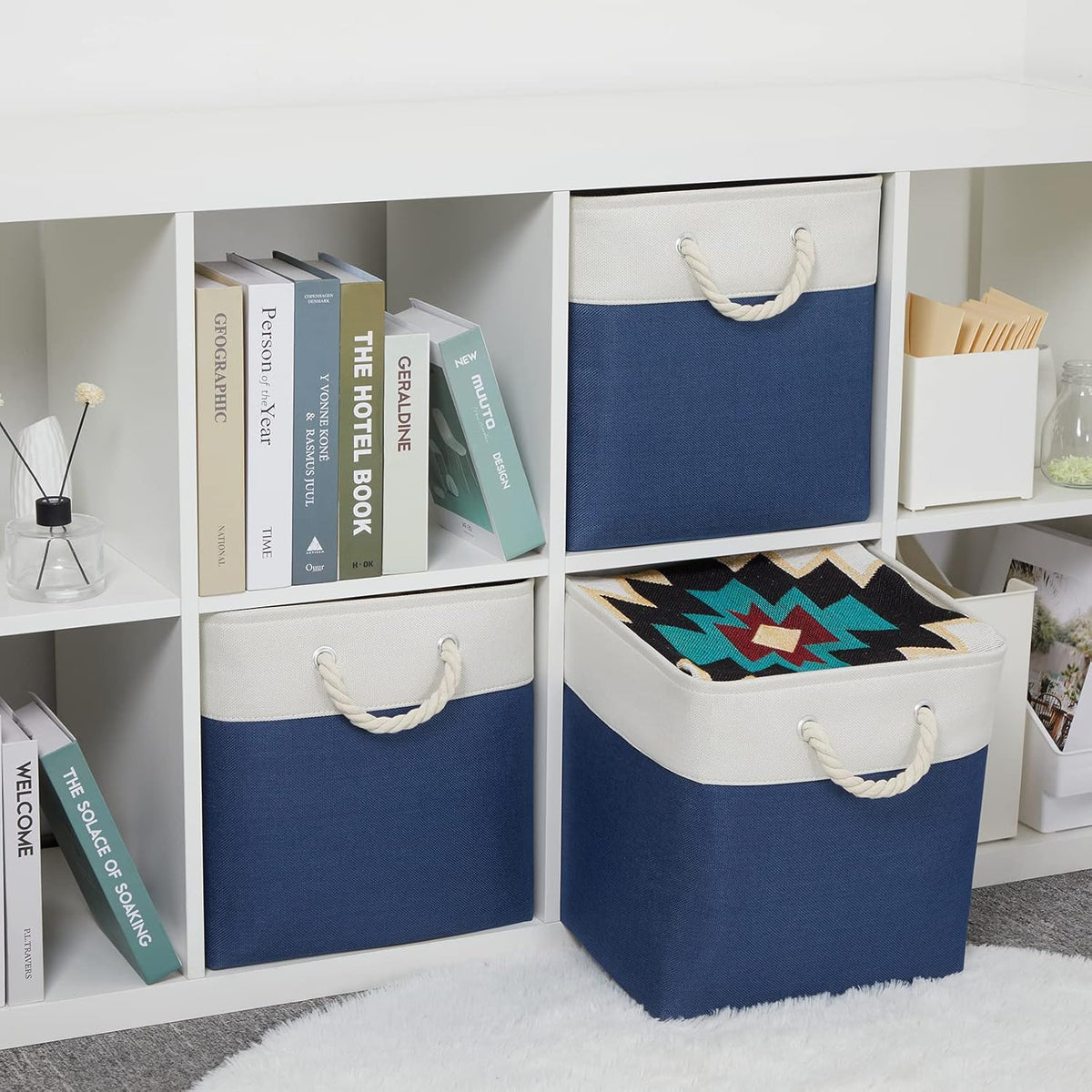 Bidtakay Storage Baskets Large Cube Storage Bins Fabric Baskets for Organizing Shelves 13x13 Navy