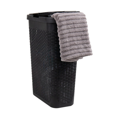 Mind Reader Slim Laundry Hamper with Lid, 40L Clothes Basket, Narrow Tapered Design with Ventilated