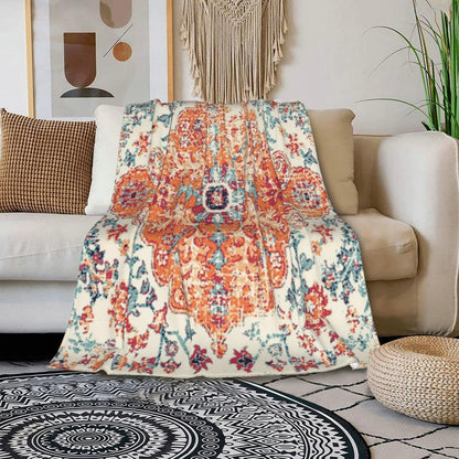 HGOD DESIGNS Carpet Pattern Throw Blanket Boho Style Ethnic Design Orange Blue Soft Blankets and