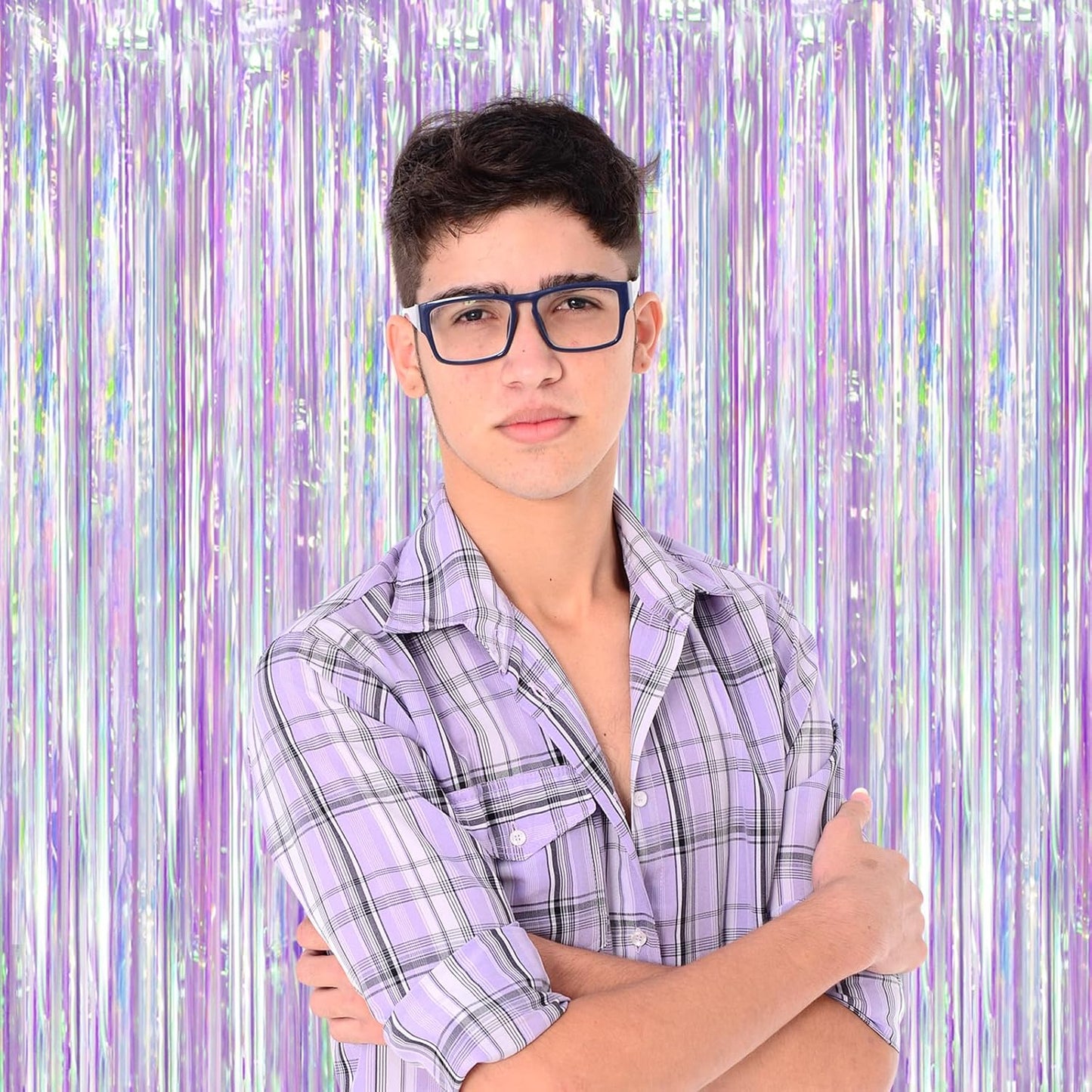Iridescent Party Backdrop 3Packs, Transparent Tinsel Foil Fringe Curtain Streamers for Girls