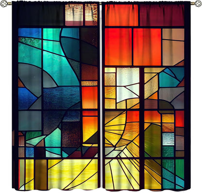 Stained Glass Curtains,Retro Abstract Colorful Geometry Textures Art Home Decor Drapes for Bedroom