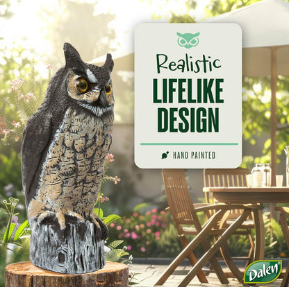 Dalen Large Fake Owl Decoy to Scare Birds Away - Garden Scarecrow Provides Natural Pest Control