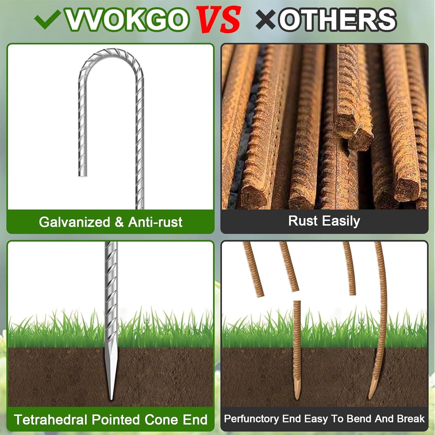 VVOKGO Rebar-Stakes-12-Inch J Hook Galvanized Tent Stakes Heavy Duty, 95-Pack Ground Chain Link