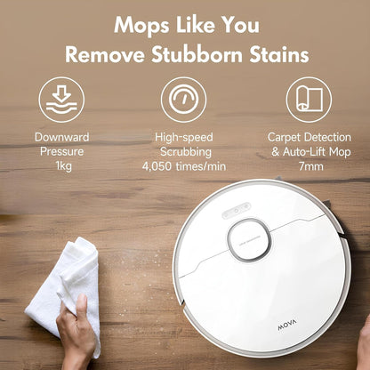 Mova S20 Ultra Robot Vacuum and Mop Combo with Dual Roller Brush, 8300Pa Suction, 140℉ Hot Water