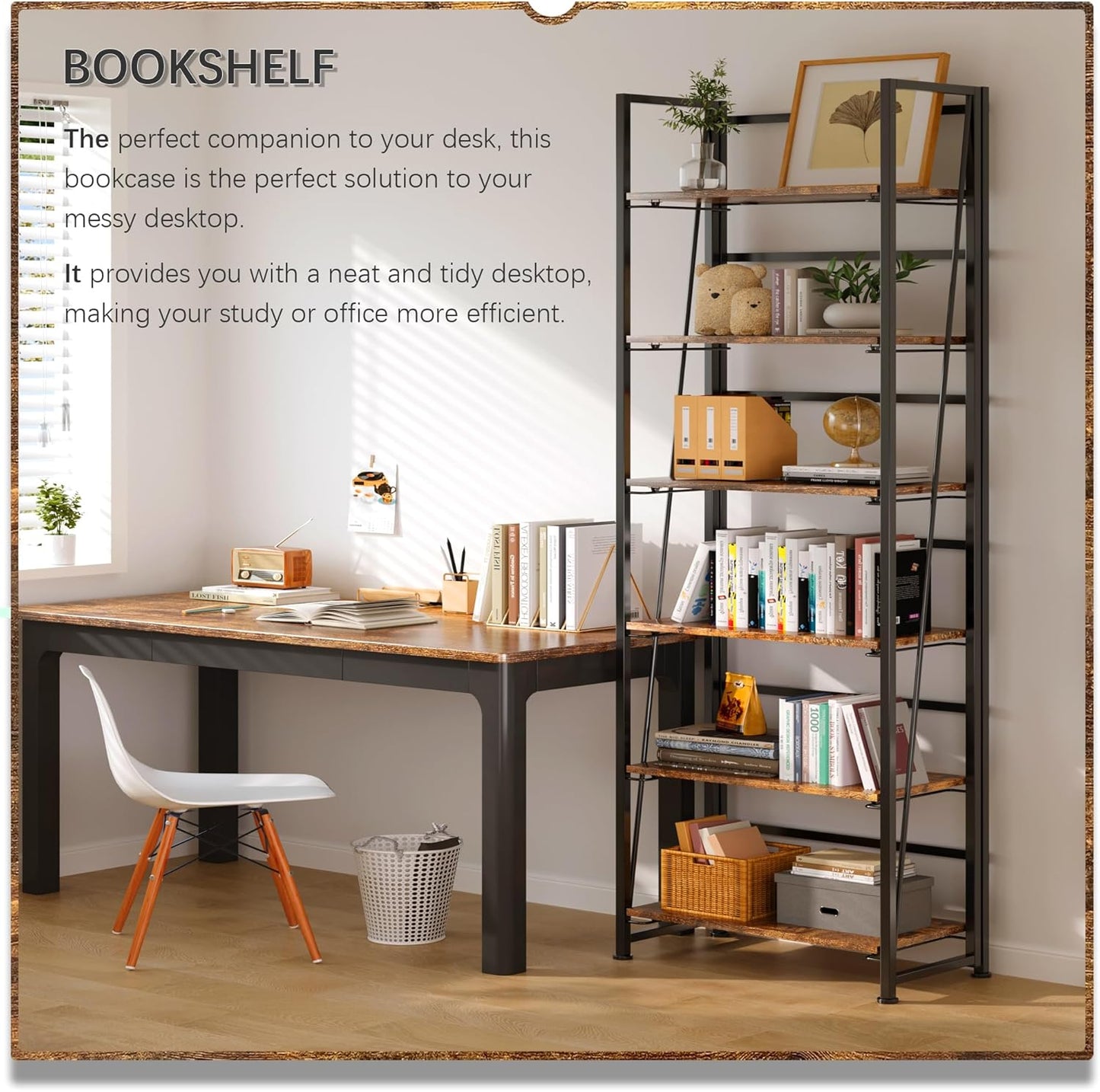 4NM No Assembly Foldable Bookshelf, 6-Shelf Collapsible Bookcase Storage for Small Spaces, 74" H