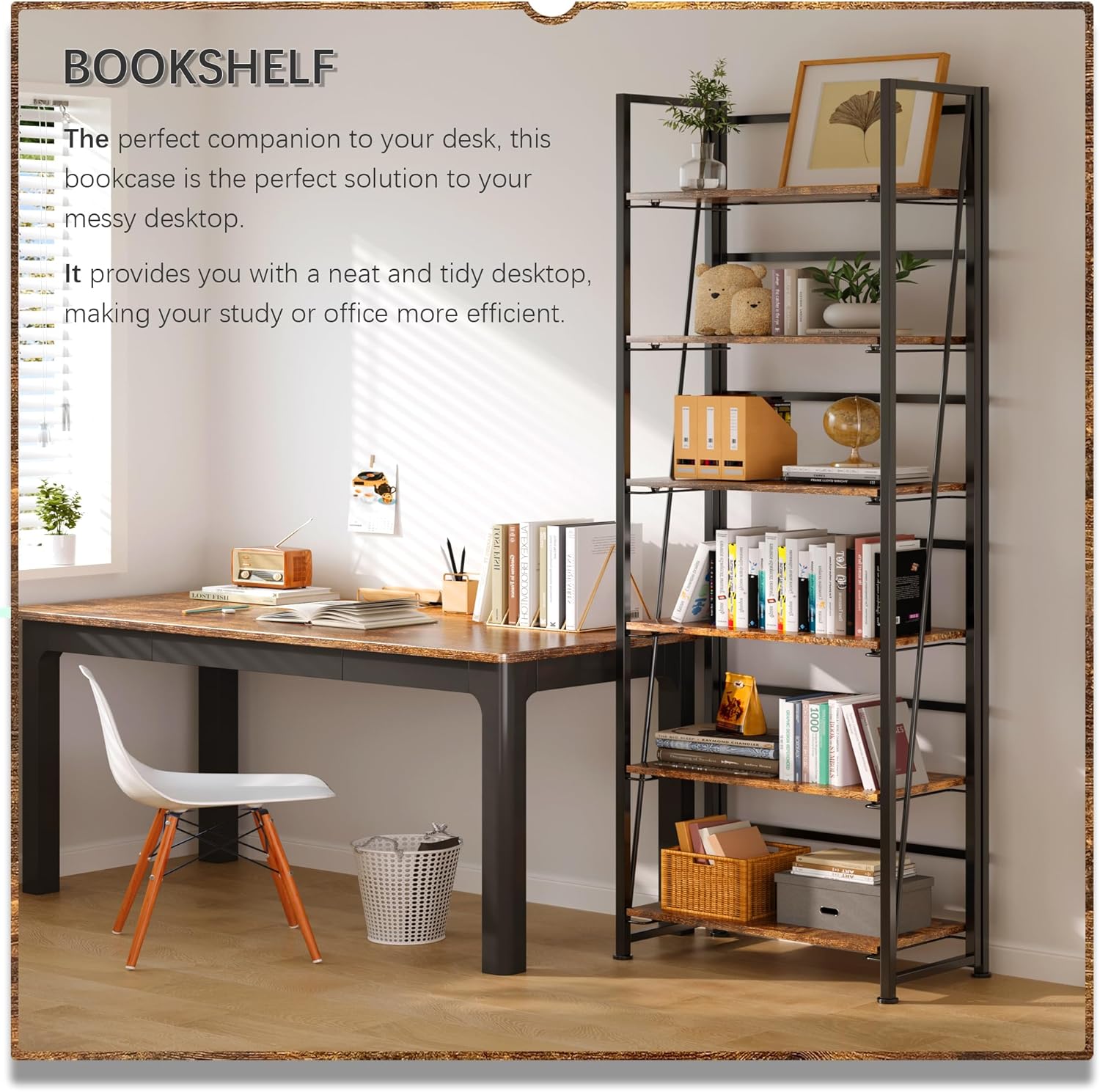 4NM No Assembly Foldable Bookshelf, 6-Shelf Collapsible Bookcase Storage for Small Spaces, 74" H