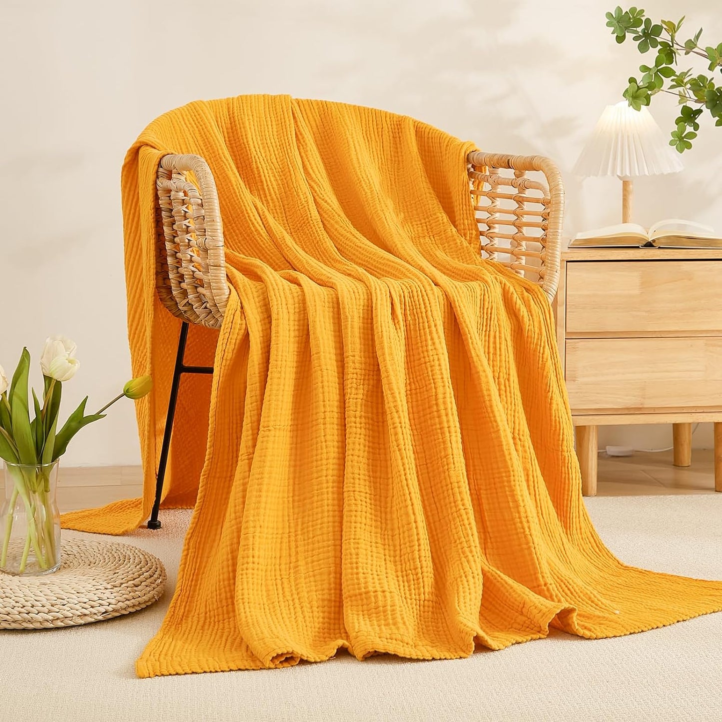 EMME Cotton Blanket Queen Size for Bed Soft Large Muslin Bed Blankets 90"x90" Lightweight
