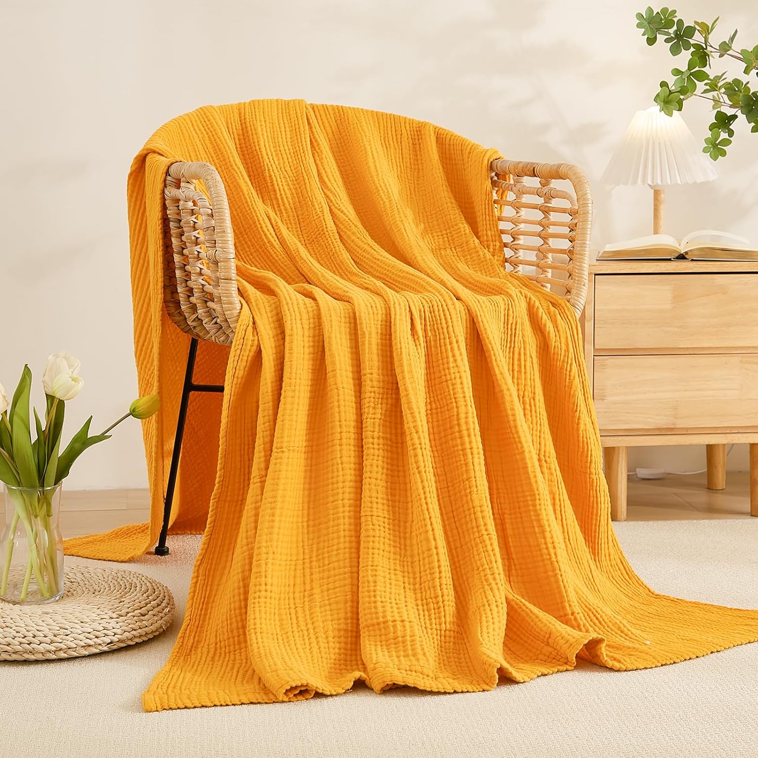 EMME Cotton Blanket Queen Size for Bed Soft Large Muslin Bed Blankets 90"x90" Lightweight