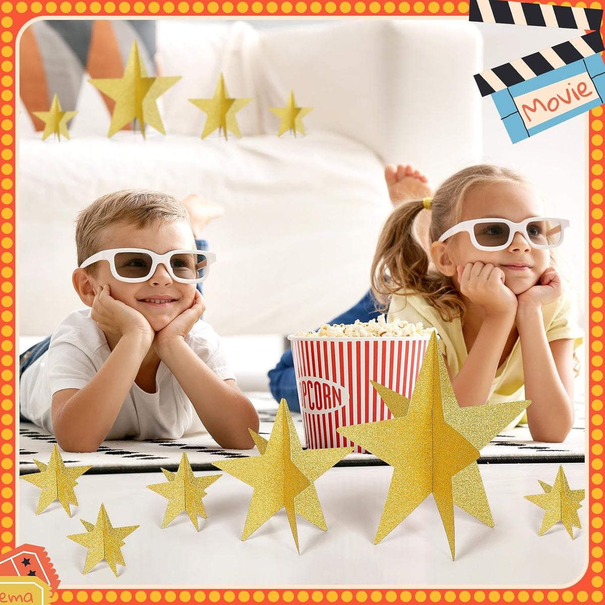 45 Pcs 3D Star Centerpieces Movie Night Decorations for Table in 3 Sizes Hanging Supplies for Red