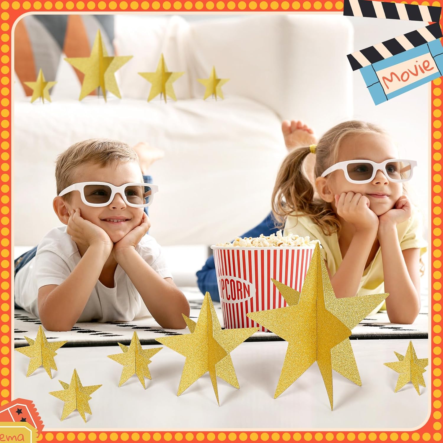 45 Pcs 3D Star Centerpieces Movie Night Decorations for Table in 3 Sizes Hanging Supplies for Red