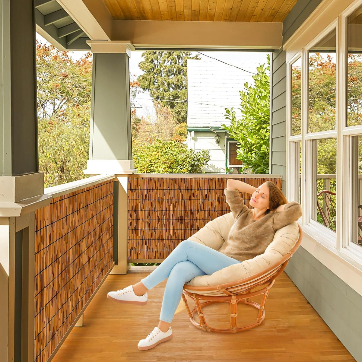 Bamboo Reed Fencing, Light Russet Bamboo Screens Outdoor for Patio, Decorative Balcony Privacy
