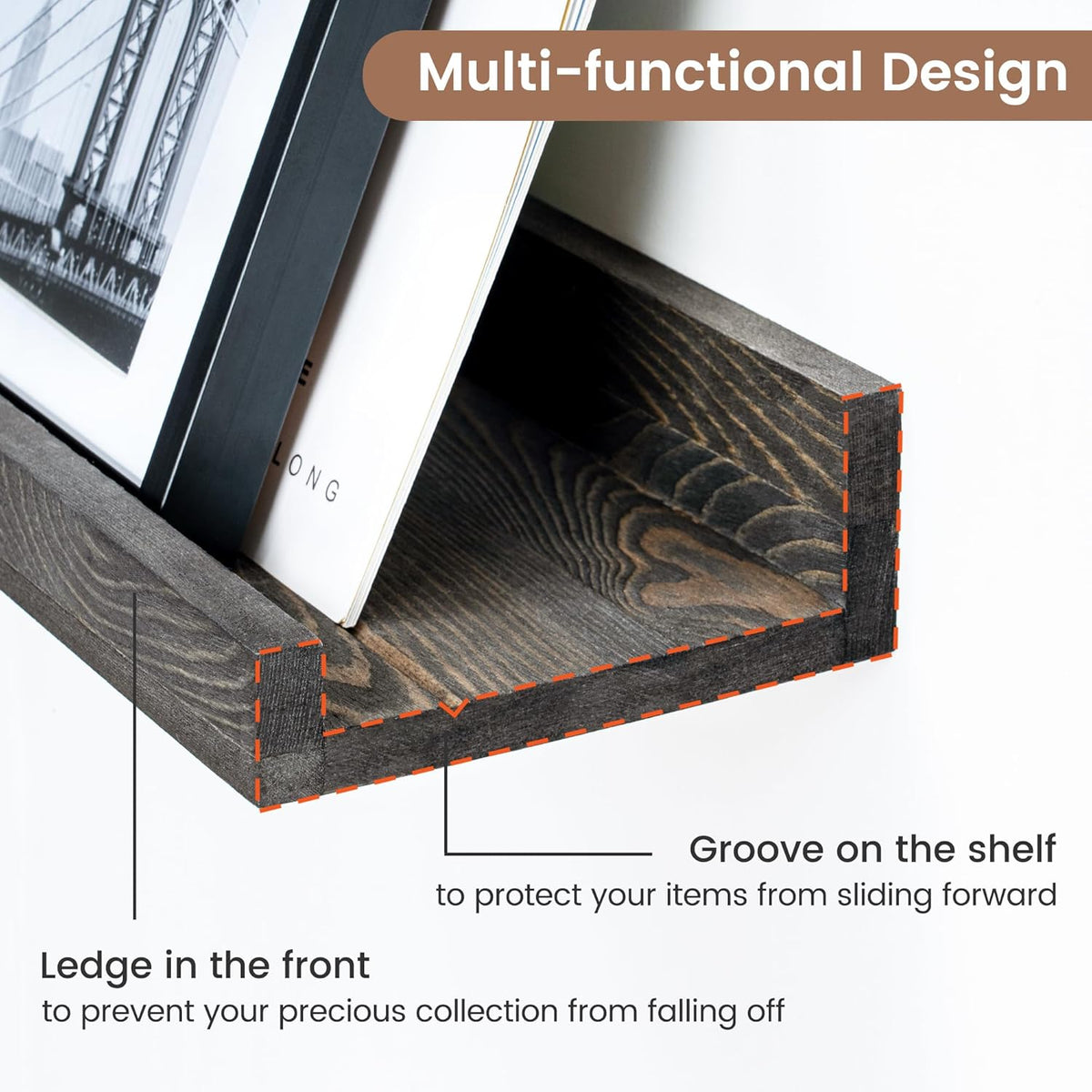 Picture Ledge Wall Shelves - 24 Inch Width Set of 3, Solid Pine Wood Rustic Floating Ledge Shelves